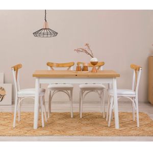 Ensemble 4 chaises et 1 table extensible Iridus Blanc et Bois clair