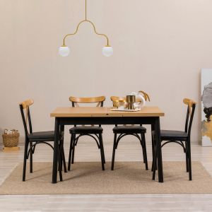 Ensemble 4 chaises et 1 table extensible Iridus Noir et Bois clair