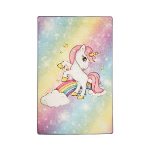 Tapis Nuan 100x160cm Velours Motif Unicorne animé Multicolore