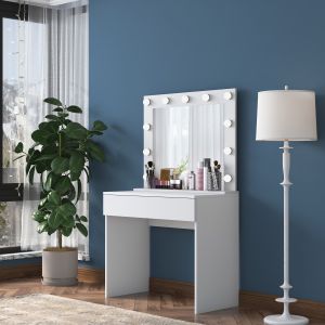 Coiffeuse moderne avec miroir LED Fino L90cm Blanc