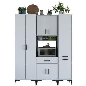 Buffet de cuisine 8 portes, 2 niches et tiroir Ariane L160cm Blanc