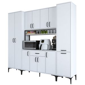 Buffet de cuisine 12 portes, étagère et 1 tiroir Ariane L220cm Blanc