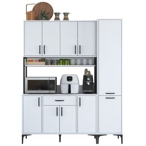 Buffet de cuisine 10 portes, étagère et tiroir Ariane L160cm Blanc