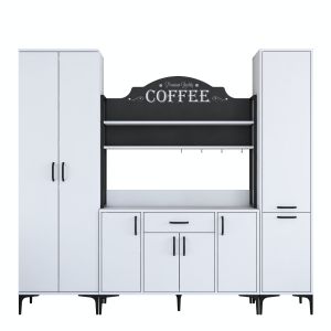 Buffet de cuisine 8 portes, 2 étagères et 1 tiroir Ariane L220cm Blanc