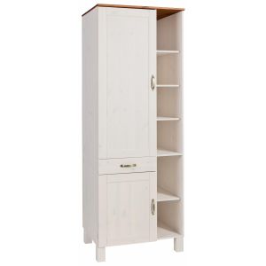 Armoire 2 portes et 2 tiroirs Albioz L75cm Pin massif Blanc et Marron miel