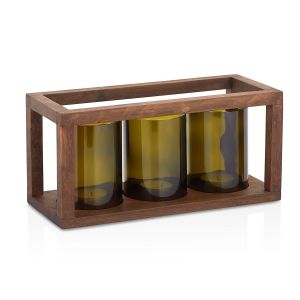 Lot de 3 photophores avec support Jesane Bois foncé et Verre fumé Jaune