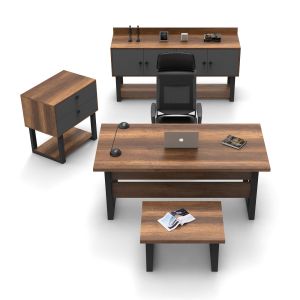 Ensemble de bureau 4 pièces Novag Bois foncé et Anthracite