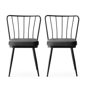 Lot de 2 chaises Gino Métal Noir et Velours Anthracite