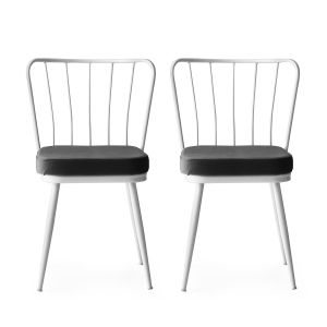 Lot de 2 chaises Gino Métal Blanc et Velours Noir