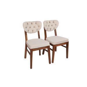 Lot de 2 chaises de salle à manger Yves Velours Beige et Bois foncé