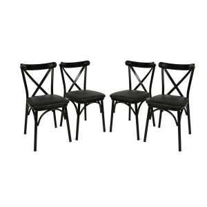 Lot de 4 chaises bistrot Antonio Bois et Métal Noir