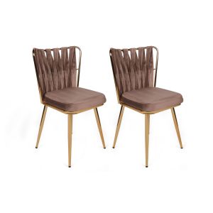 Lot de 2 chaises Scribe Métal Or et Velours Marron clair