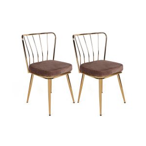 Lot de 2 chaises Gino Métal Or et Velours Marron clair