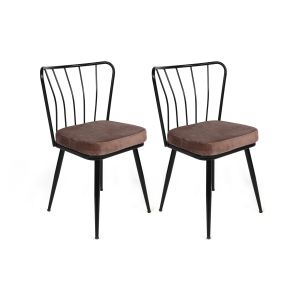 Lot de 2 chaises Gino Métal Noir et Velours Marron clair