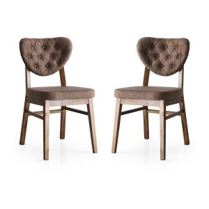 Lot de 2 chaises de salle à manger Yves Tissu Marron et Bois foncé