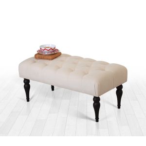 Banc chesterfield Dugon L92cm Bois Noir et Velours Blanc crème