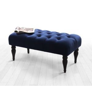 Banc chesterfield Dugon L92cm Bois Noir et Velours Bleu marine