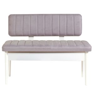 Banquette-coffre capitonnée avec dossier L110cm Scamnum Blanc et Velours Gris clair