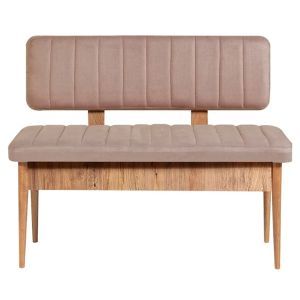 Banquette-coffre capitonnée avec dossier L110cm Scamnum Bois clair et Velours Taupe