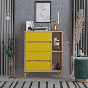 Buffet haut Nairda H86cm Chêne clair et Jaune