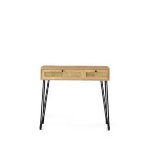 Bureau 2 tiroirs Weber 105cm Bois Naturel et Métal Noir