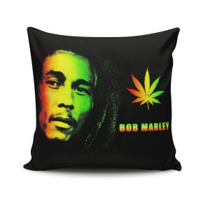 Coussin Negril 43x43cm Tissu Motif Bob Marly et feuille de cannabis