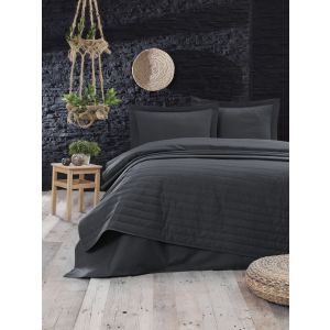 Couvre-lit double surpiquer Somnum uni 240x220cm Tissu Anthracite