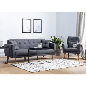 Ensemble canapé 3 places convertible et fauteuil Uzume Tissu Anthracite