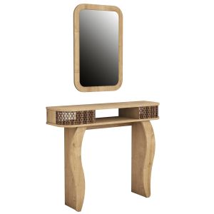 Console L105cm avec miroir mural 51x76cm Basalt Bois clair et bois foncé