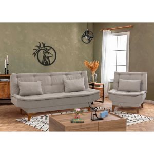 Ensemble Fauteuil et canapé 3 places convertible Lefkadao Tissu Blanc crème