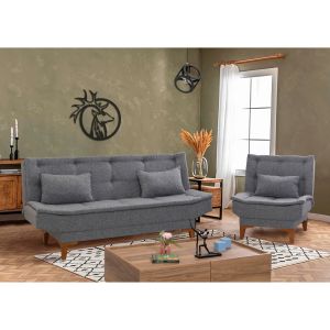 Ensemble Fauteuil et canapé 3 places convertible Lefkadao Tissu Gris foncé