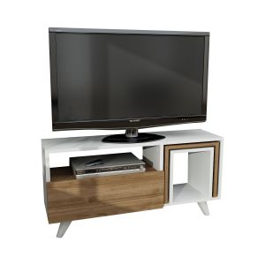 Ensemble meuble Tv et bout de canapé Ferretti Bois clair et Blanc