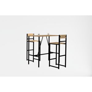 Ensemble table et 2 chaises de bar style industriel Nepia Métal Noir et Chêne clair