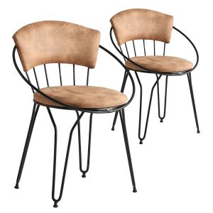 Lot de 2 chaises ovales Doninos Métal Noir et Velours Beige