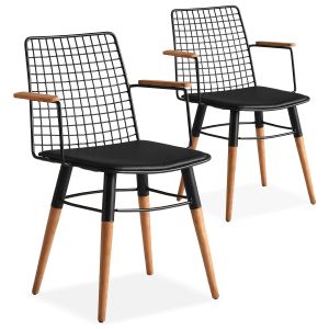 Lot de 2 chaises avec accoudoirs Gallen Métal et Cuir de vachette Noir