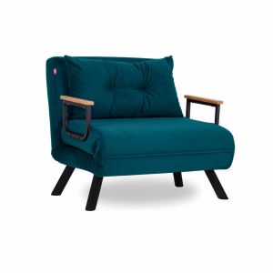 Fauteuil convertible Yolanda Métal Noir et Tissu Bleu canard