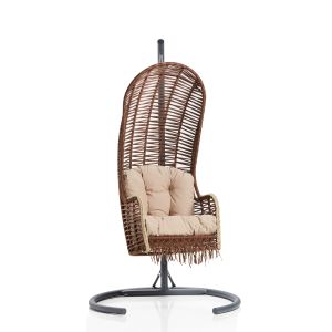 Fauteuil suspendu simple Cheska Rotin Marron et Tissu Beige