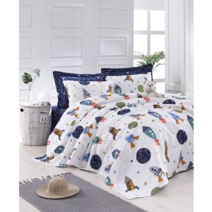 Jeté de lit simple Stragulum 160x235cm 100% Coton Motif univers spatial Multicolore