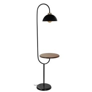 Lampadaire avec tablette Amaud H165cm Métal Noir et Bois Naturel