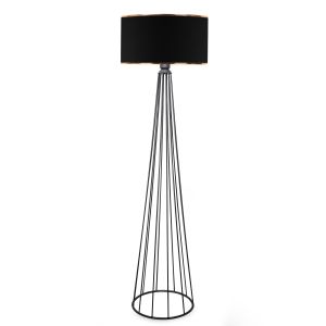 Lampadaire pied filaire cône Sunny 155cm Métal Gris et Tissu Noir et Or