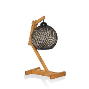 Lampe à poser réglable Zirto H50cm Pin massif Marron et Jute Noir