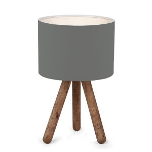 Lampe à Poser Scandinave Trépied Zelroy Bois et Abat-jour Gris