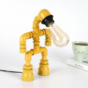 Lampe de table bonhomme tête penchée Plumbarius 30x7cm Tuyau Fonte Jaune