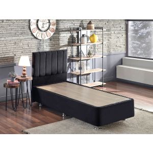 Lit simple et tête de lit avec rangement Wardo 90x190cm Tissu Noir