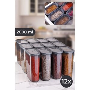 Lot de 12 boites de conservation Crerel 2L Transparent et Anthracite