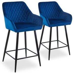 Lot de 2 chaises de bar Aicerlete Velours Bleu