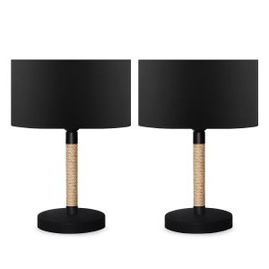 Lot de 2 lampes à poser Kamin Tissu Noir et Métal Beige et Noir