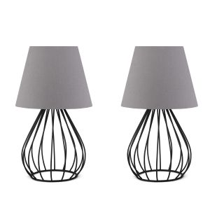 Lot de 2 lampes de table design filaire Amilda H36cm abat-jour Gris souris et Métal Noir