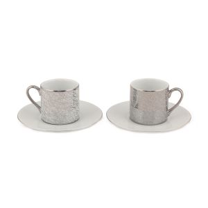 Lot de 2 tasses de café et sous tasses Mahala 90ml Motif Nervure de feuille Noir et Blanc