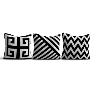 Lot de 3 coussins Loen 43x43cm Tissu Motif géométrique Noir et Blanc